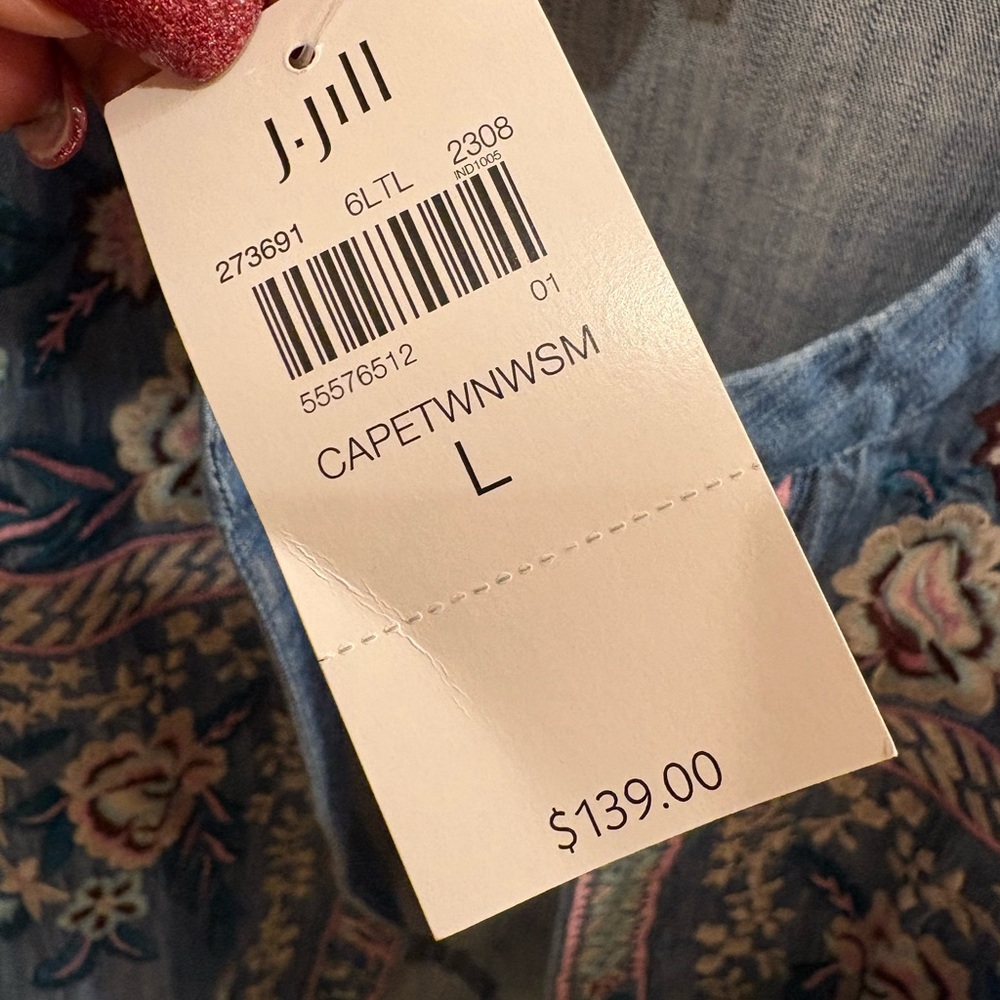 NWT J. Jill Floral Embroidered Open Front Lightweight Chambray Jacket Women’s Lg - Picture 13 of 14